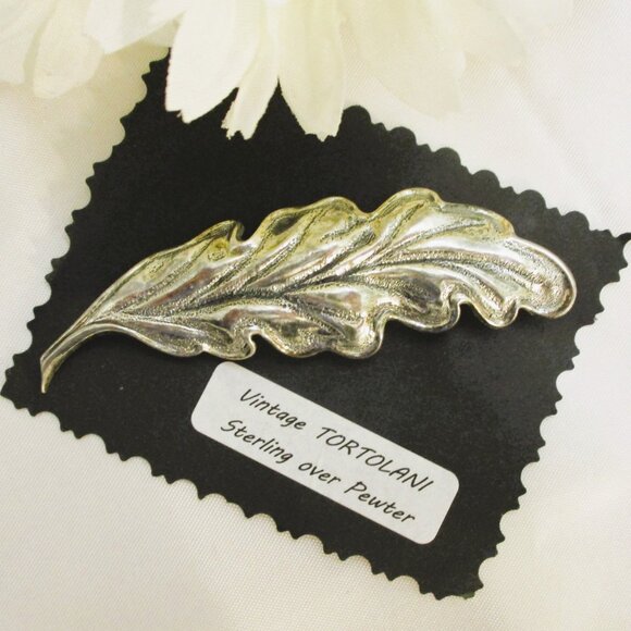 Vintage TORTOLANI Silver Plate Leaf Brooch: DESIGNER  Foliate Silver Jewelry - Picture 7 of 15